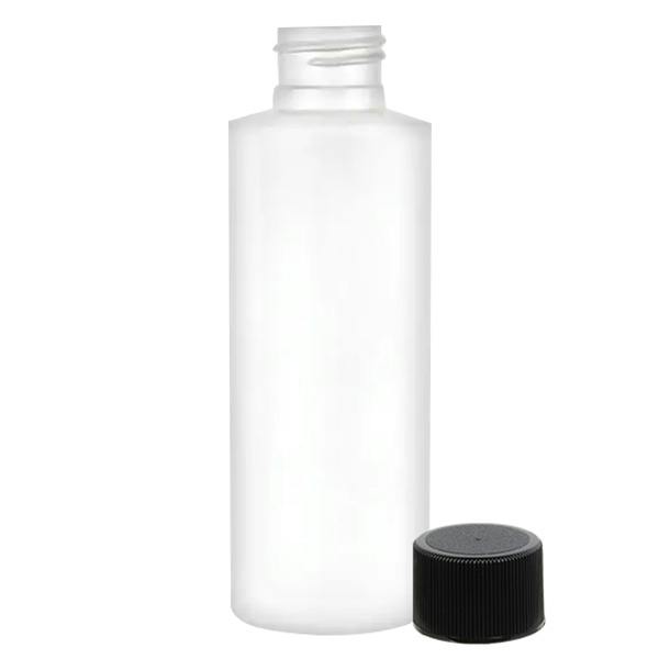 4 oz. White LDPE Cylindrical Bottle with 24/410 Black Ribbed Cap with F217 Liner