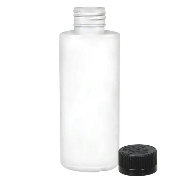 2 oz. White LDPE Cylindrical Bottle with 20/410 Black Ribbed Child-Resistant Cap (CRC) with F217 Liner