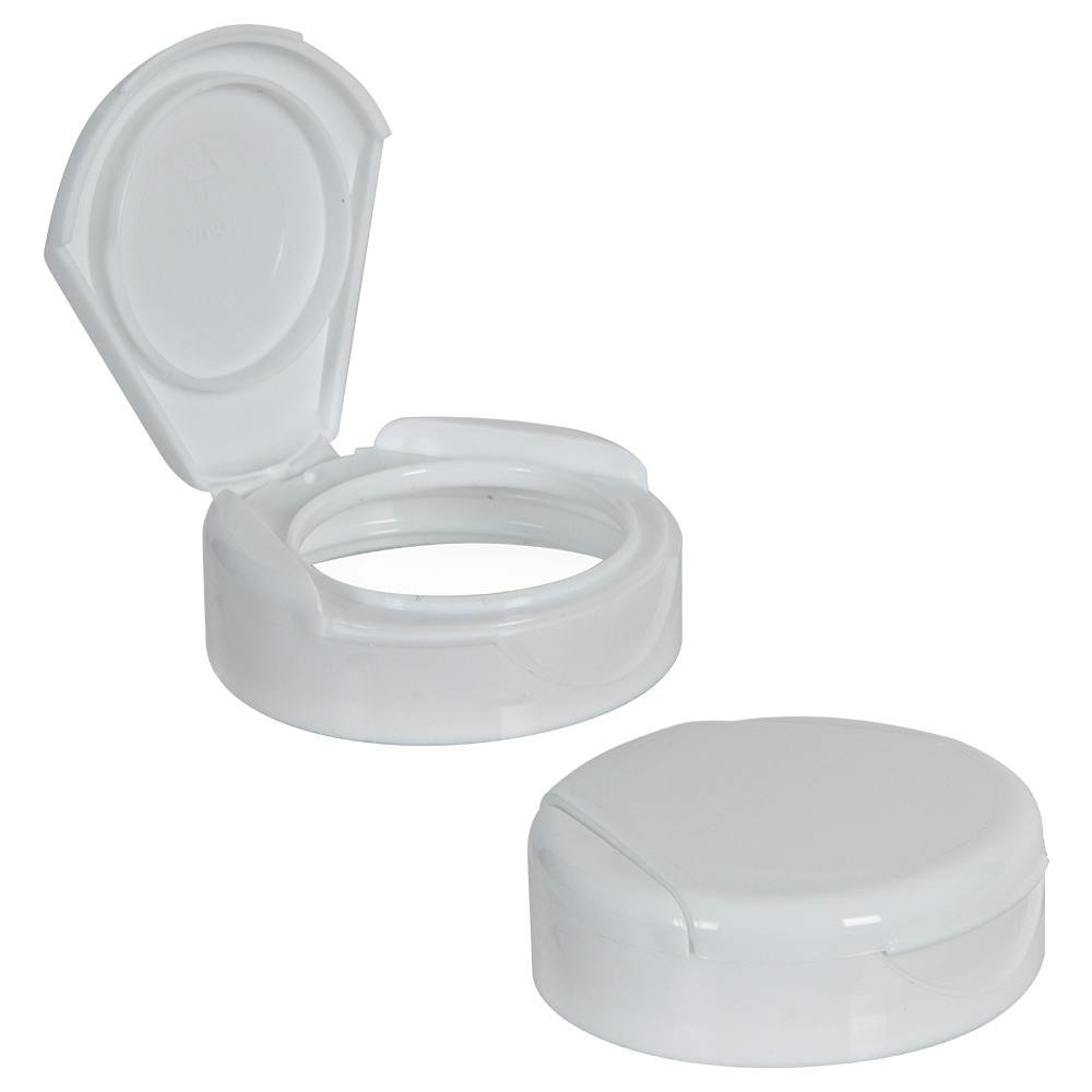 45/400 White Polypropylene Smooth NutraGen II® Wide Mouth Snap-Top Dispensing Cap with 1.188" Orifice