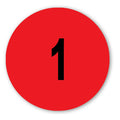 Number "1" Round Paper Label with Red Background - 2" Dia.