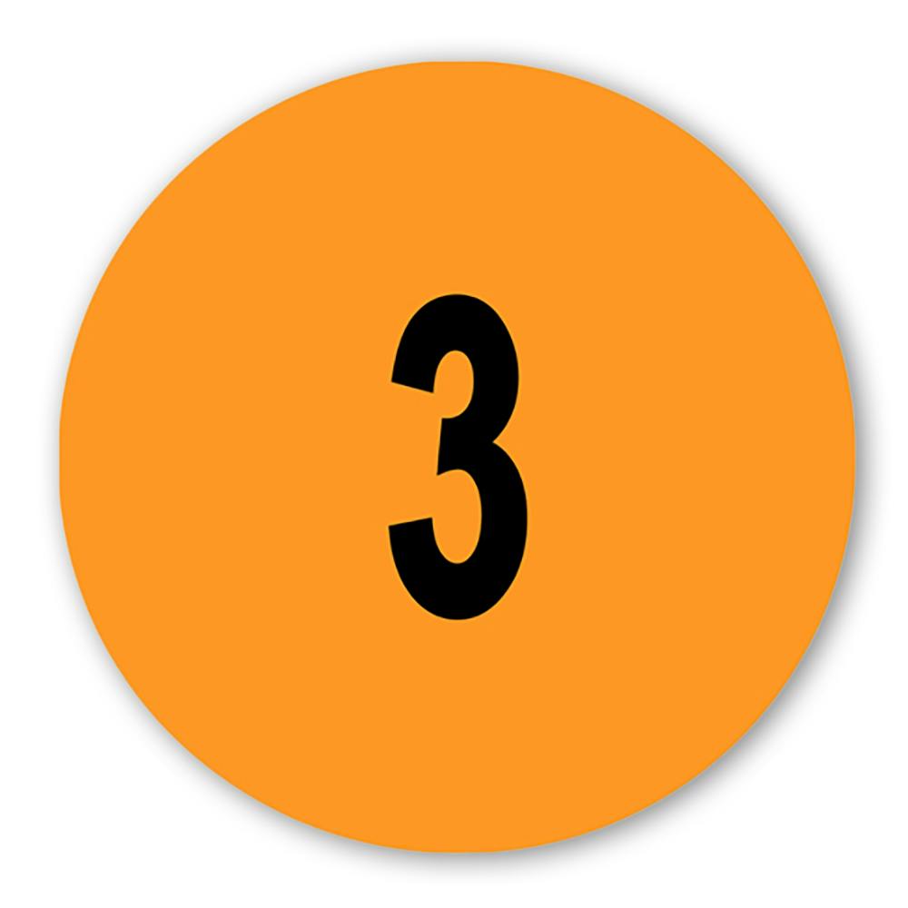 Number "3" Round Paper Label with Light Orange Background - 2" Dia.
