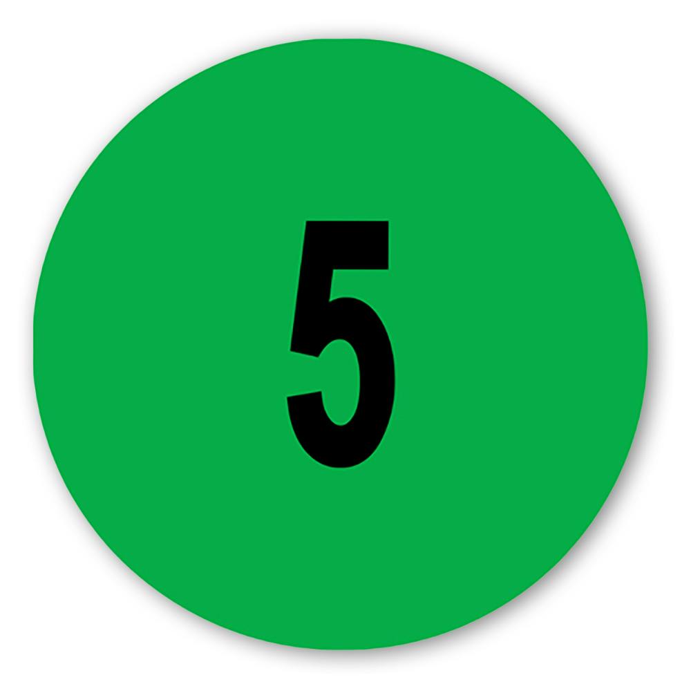 Number "5" Round Paper Label with Green Background - 2" Dia.
