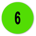 Number "6" Round Paper Label with Lime Green Background - 2" Dia.