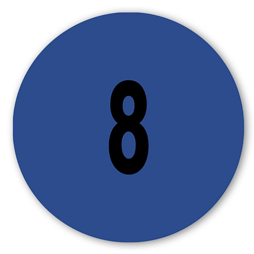 Number "8" Round Paper Label with Dark Blue Background - 2" Dia.
