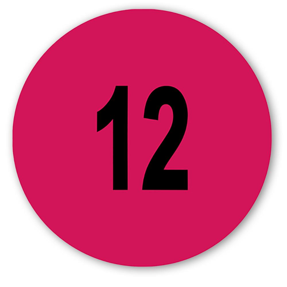 Number "12" Round Paper Label with Magenta Background - 2" Dia.
