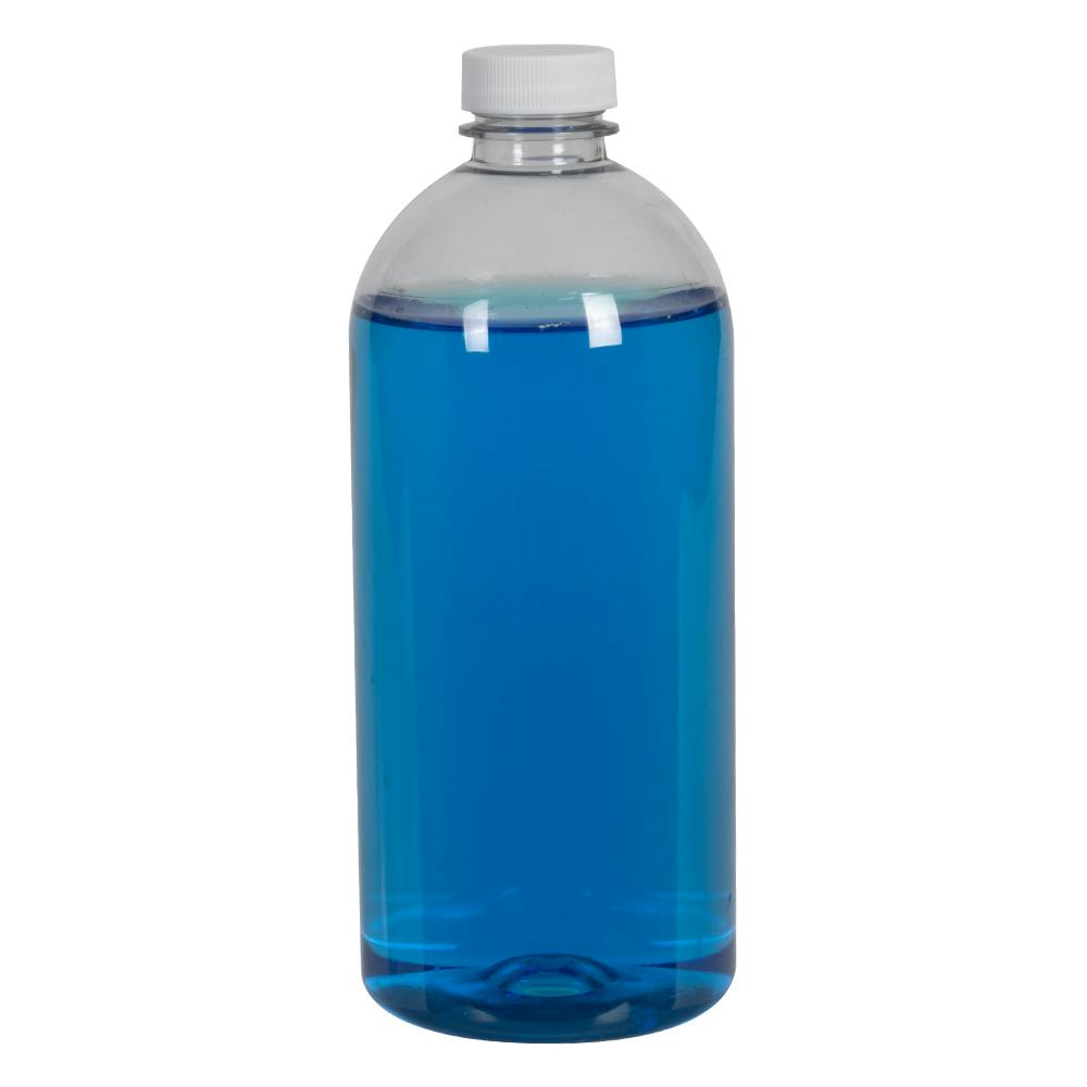 22 oz. Clear PET Squat Boston Round Bottle with 28/400 White Ribbed Cap with F217 Liner