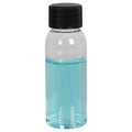 1 oz. Clear PET High Clarity Cosmo Round Bottle with 20/410 Black Ribbed Cap with F217 Liner