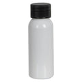 1 oz. White PET Cosmo Round Bottle with 20/410 Black Ribbed Cap with F217 Liner