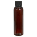 4 oz. Light Amber PET Cosmo Round Bottle with 24/410 Black Ribbed Cap with F217 Liner