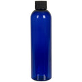 8 oz. Cobalt Blue PET Cosmo Round Bottle with 24/410 Black Ribbed Cap with F217 Liner