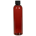 8 oz. Red Amber PET Cosmo Round Bottle with 24/410 Black Ribbed Cap with F217 Liner