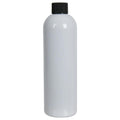 12 oz. White PET Cosmo Round Bottle with 24/410 Black Ribbed Cap with F217 Liner
