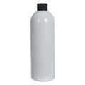 16 oz. White PET Cosmo Round Bottle with 24/410 Black Ribbed Cap with F217 Liner