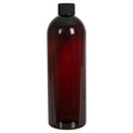 16 oz. Light Amber PET Cosmo Round Bottle with 24/410 Black Ribbed Cap with F217 Liner