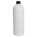 32 oz. White PET Cosmo Round Bottle with 28/410 Black Ribbed Cap with F217 Liner