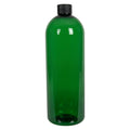 32 oz. Dark Green PET Cosmo Round Bottle with 28/410 Black Ribbed Cap with F217 Liner