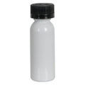 1 oz. White PET Cosmo Round Bottle with 20/400 Black Ribbed Child-Resistant Cap (CRC) with F217 Liner