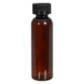 2 oz. Light Amber PET Cosmo Round Bottle with 20/400 Black Ribbed Child-Resistant Cap (CRC) with F217 Liner