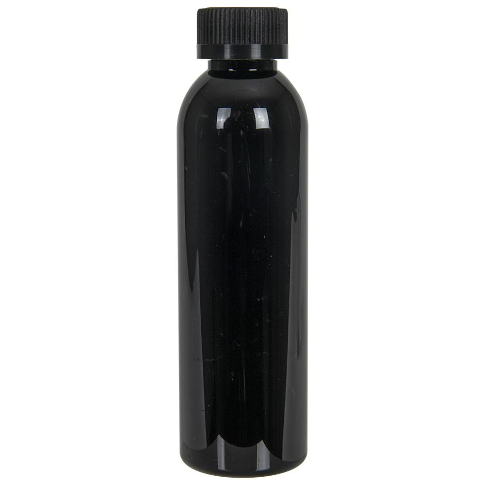 6 oz. Black PET Cosmo Round Bottle with 24/400 Black Ribbed Child-Resistant Cap (CRC) with F217 Liner