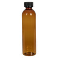 8 oz. Clarified Amber PET Cosmo Round Bottle with 24/400 Black Ribbed Child-Resistant Cap (CRC) with F217 Liner
