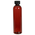 8 oz. Red Amber PET Cosmo Round Bottle with 24/400 Black Ribbed Child-Resistant Cap (CRC) with F217 Liner