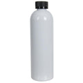 12 oz. White PET Cosmo Round Bottle with 24/400 Black Ribbed Child-Resistant Cap (CRC) with F217 Liner
