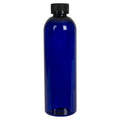 12 oz. Cobalt Blue PET Cosmo Round Bottle with 24/400 Black Ribbed Child-Resistant Cap (CRC) with F217 Liner