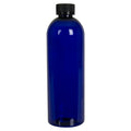 16 oz. Cobalt Blue PET Cosmo Round Bottle with 24/400 Black Ribbed Child-Resistant Cap (CRC) with F217 Liner
