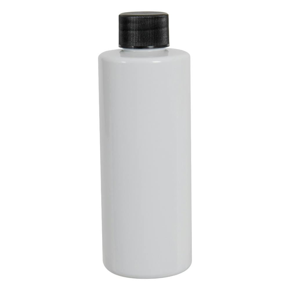 4 oz. White PET Cylindrical Bottle with 20/410 Black Ribbed Cap with F217 Liner