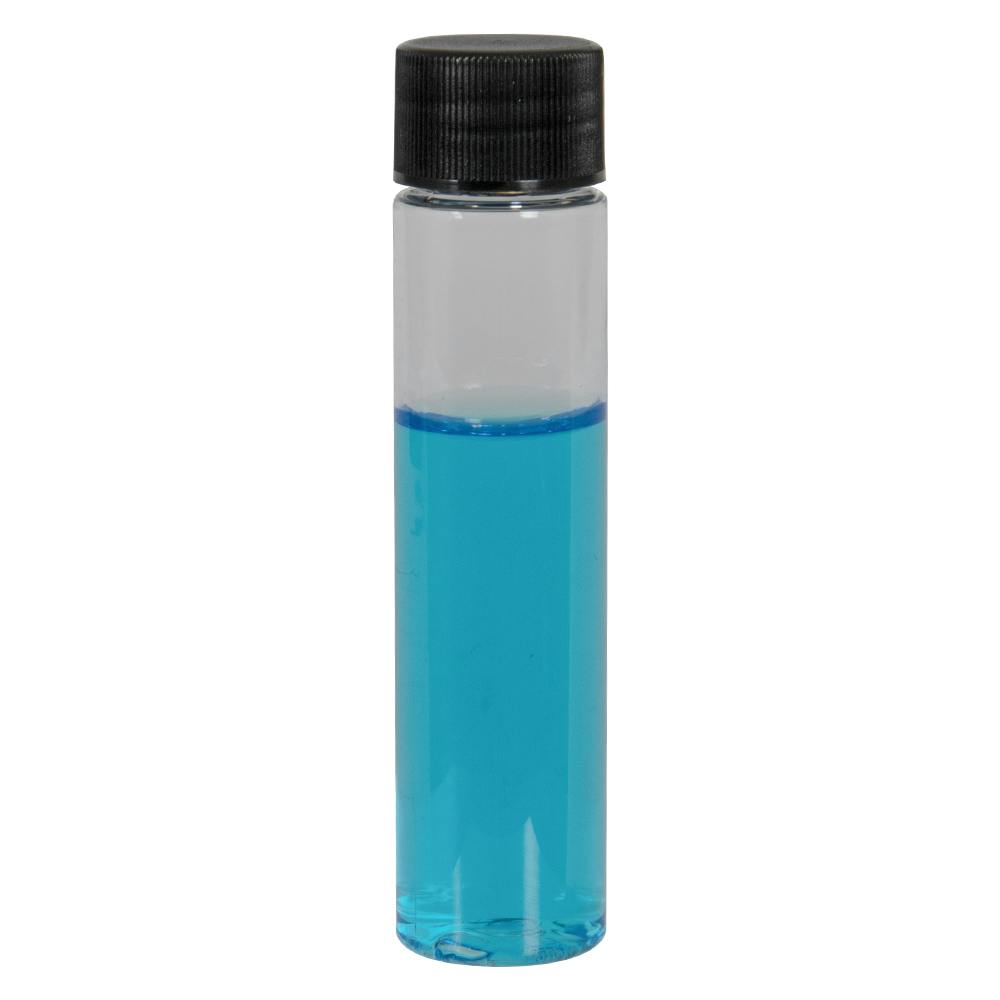 1 oz. Clear PET Slim Cylindrical Bottle with 20/410 Black Ribbed Cap with F217 Liner