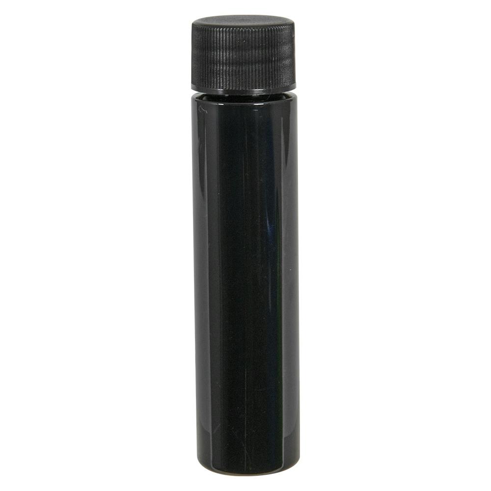 1 oz. Black PET Slim Cylindrical Bottle with 20/410 Black Ribbed Cap with F217 Liner