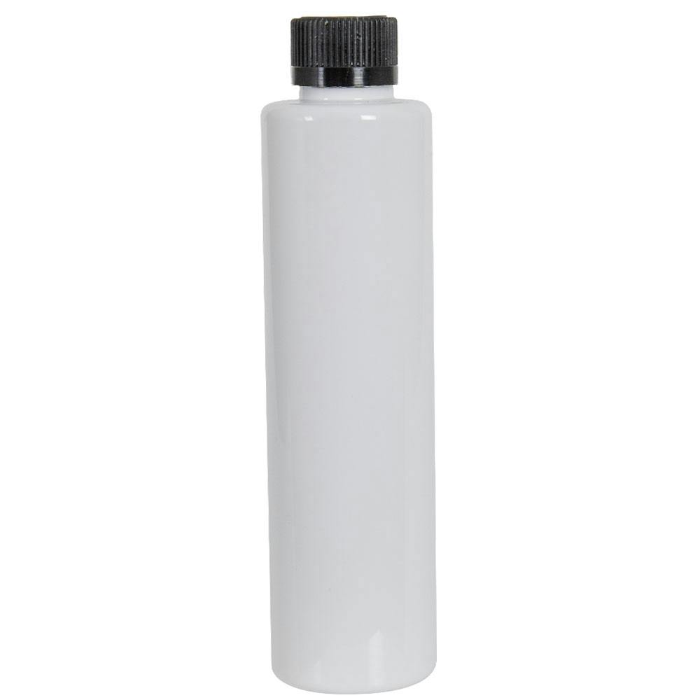 6 oz. White PET Slim Cylindrical Bottle with 24/400 Black Ribbed Child-Resistant Cap (CRC) with F217 Liner