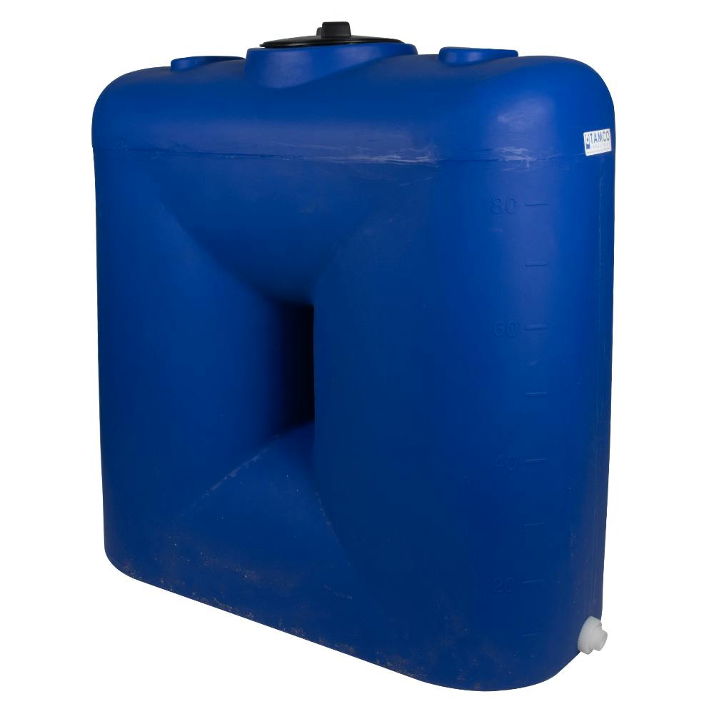 125 Gallon Blue LLDPE Tamco® Rectangular Dual-Barrel Doorway Tank with 8" Gasketed Lid, 3/4" FNPT Connection & 25 Gallon Graduations - 45" L x 22" W x 37" Hgt.