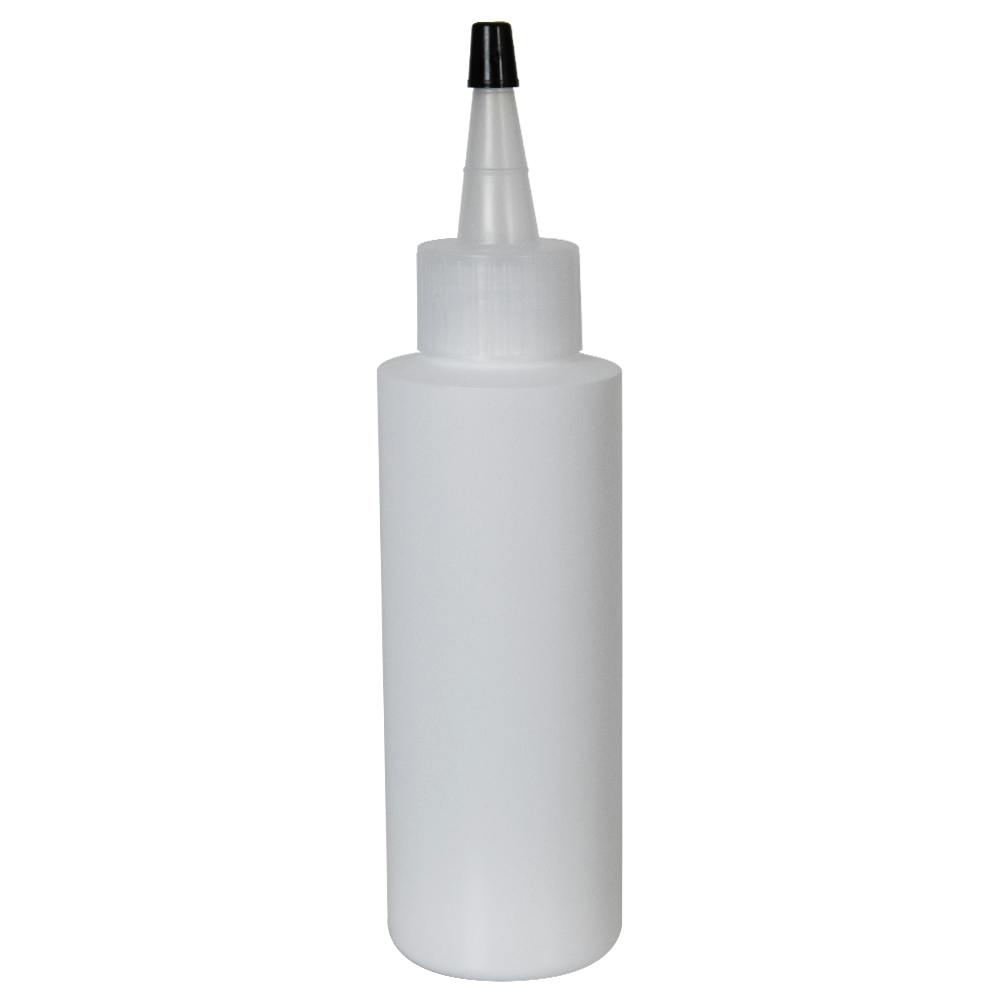 4 oz. White LDPE Cylindrical Bottle with 24/410 Natural Yorker Dispensing Cap with Regular Black Tip