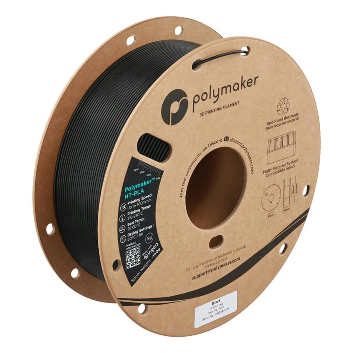 1.75mm Dia. Black Polymaker™ HT-PLA High-Temperature 3D Printing Filament