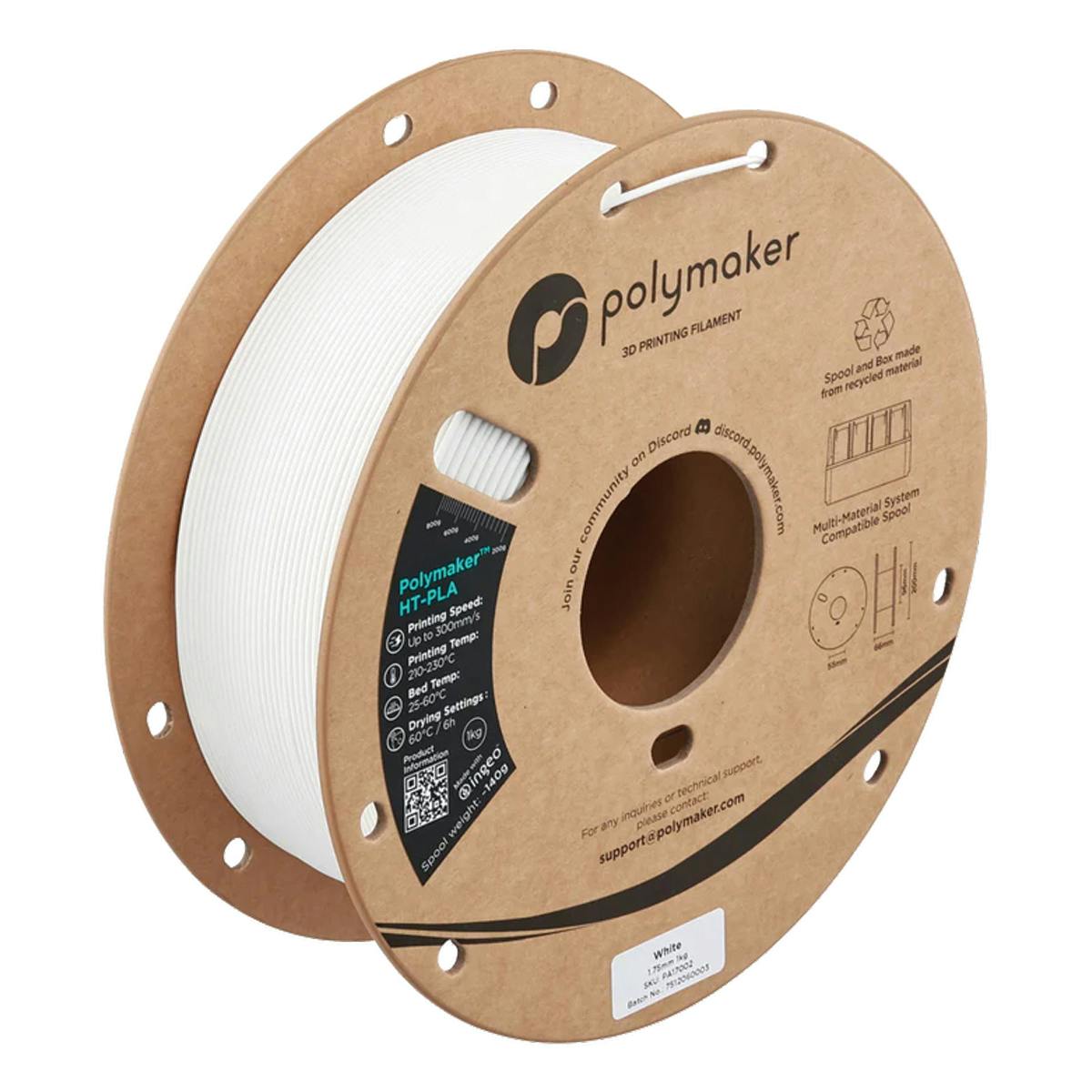 1.75mm Dia. White Polymaker™ HT-PLA High-Temperature 3D Printing Filament