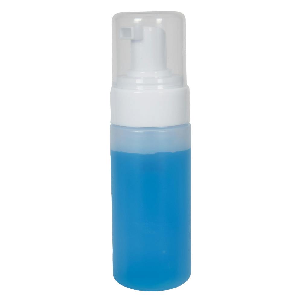 120mL Natural HDPE Foaming-Style Cylinder Bottle with 43mm White Polypropylene Dispensing Foaming Pump & Clear Overcap
