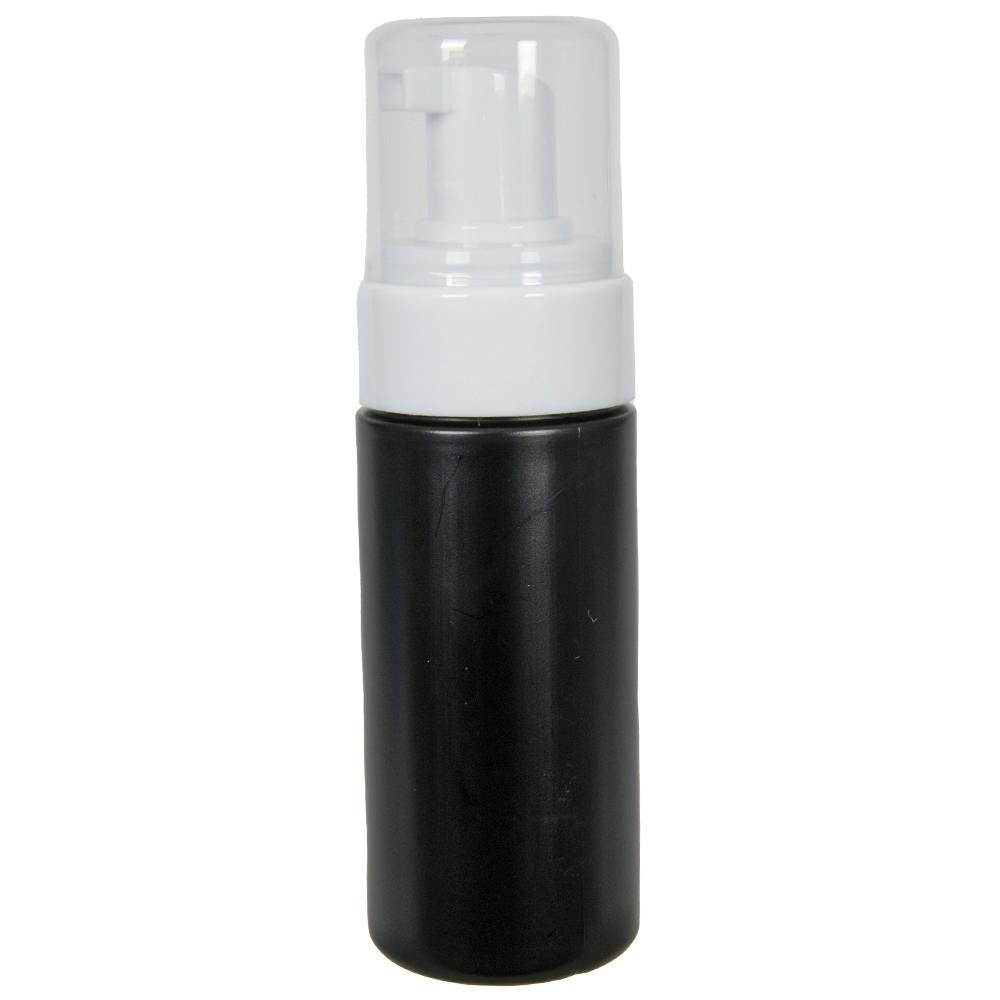 120mL Black HDPE Foaming-Style Cylinder Bottle with 43mm White Polypropylene Dispensing Foaming Pump & Clear Overcap