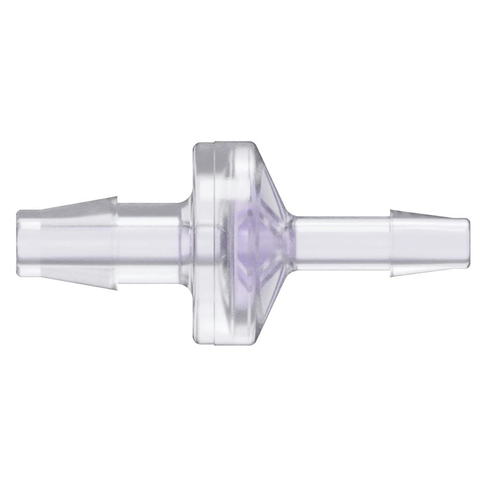 1/4" Hose Barb x 3/16" Hose Barb Gamma Stable Natural Polycarbonate Reducing Check Valve with Silicone Diaphragm