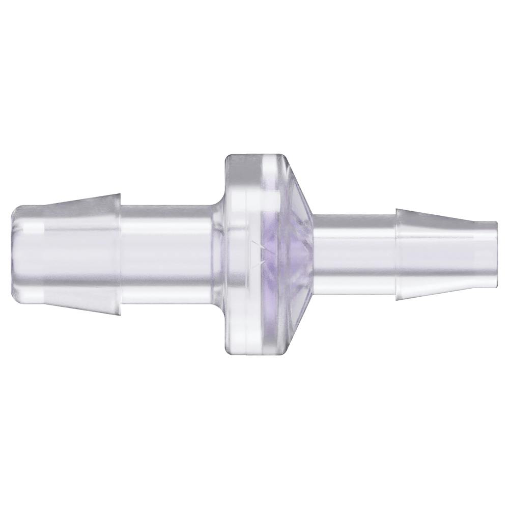 3/8" Hose Barb x 1/4" Hose Barb Gamma Stable Natural Polycarbonate Reducing Check Valve with Silicone Diaphragm