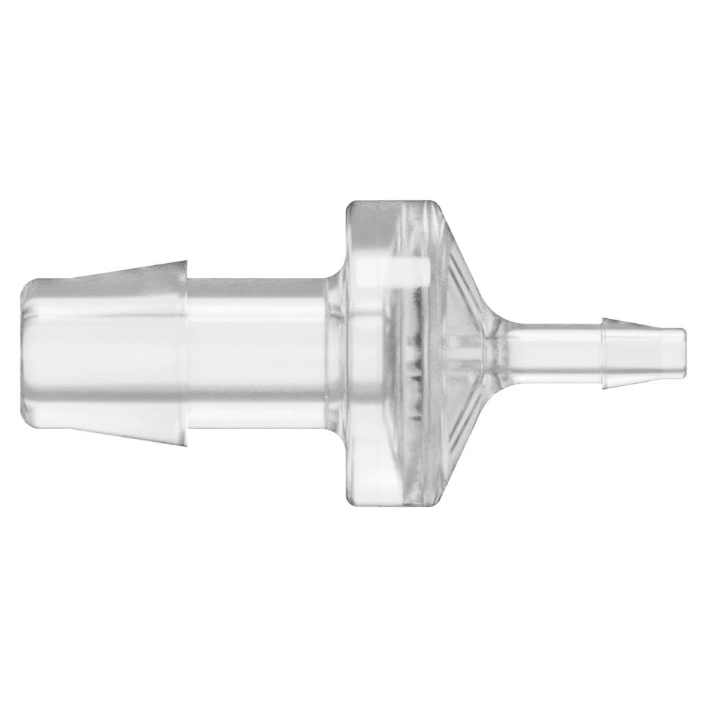 3/8" Hose Barb x 1/8" Hose Barb Natural Polycarbonate Reducing Check Valve with Silicone Diaphragm