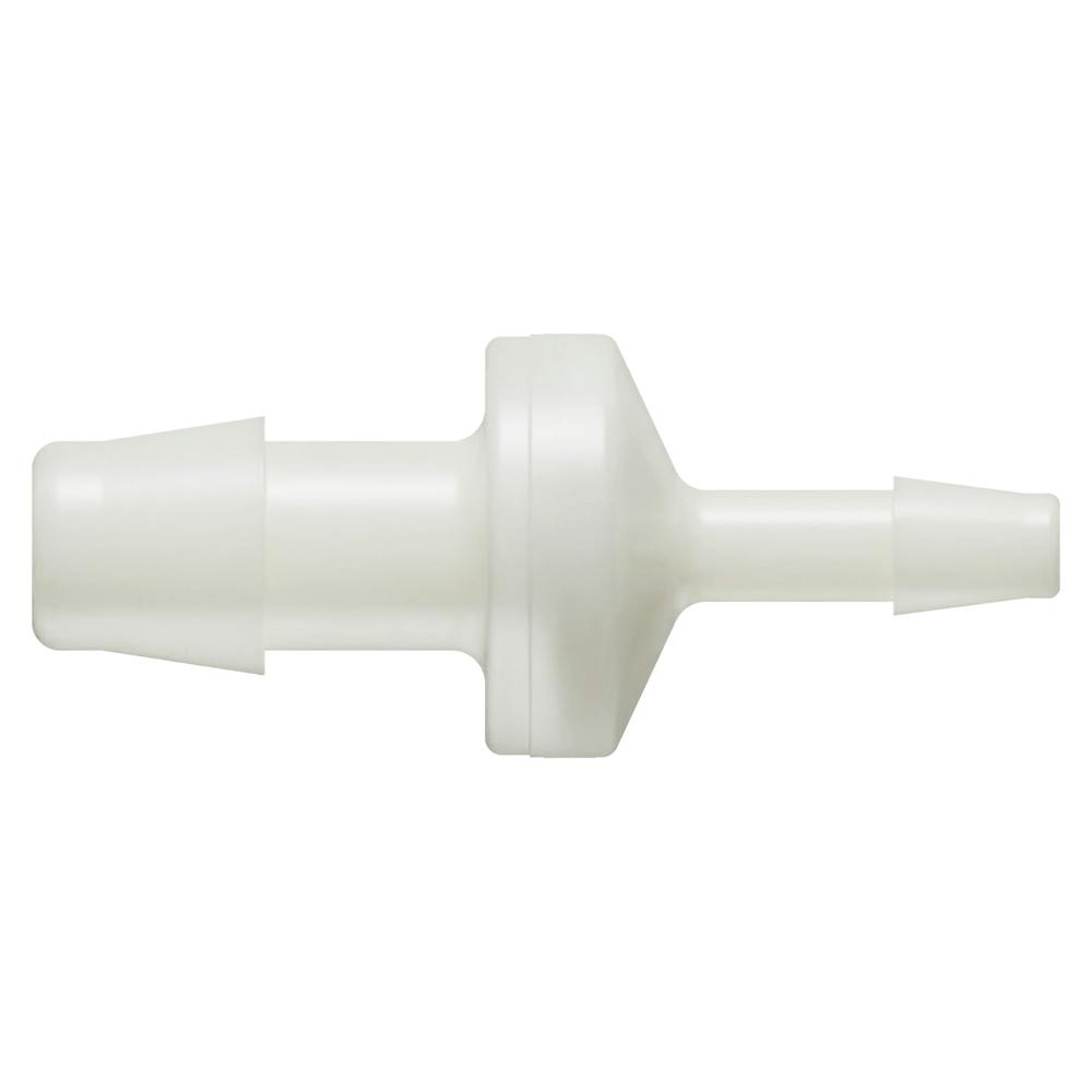 3/8" Hose Barb x 3/16" Hose Barb Natural Nylon Reducing Check Valve with Silicone Diaphragm