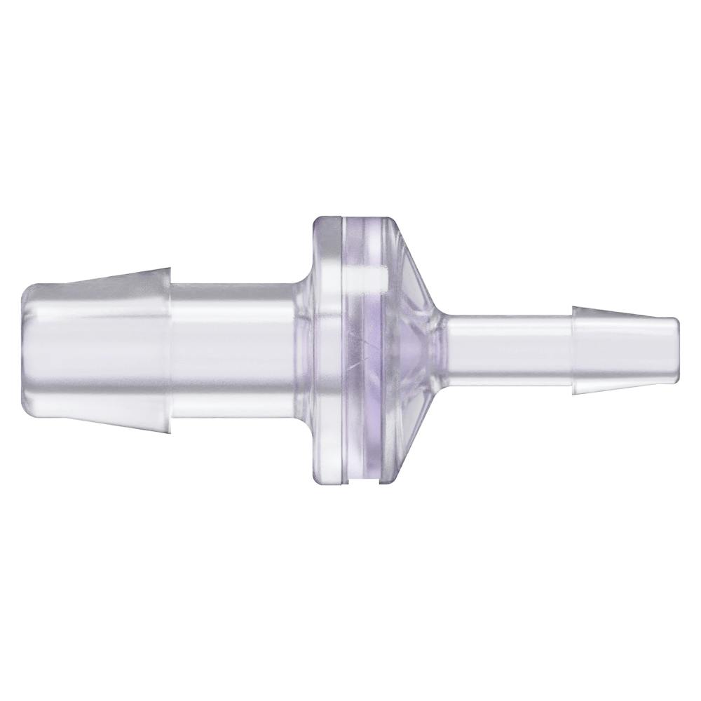 3/8" Hose Barb x 3/16" Hose Barb Gamma Stable Natural Polycarbonate Reducing Check Valve with Silicone Diaphragm