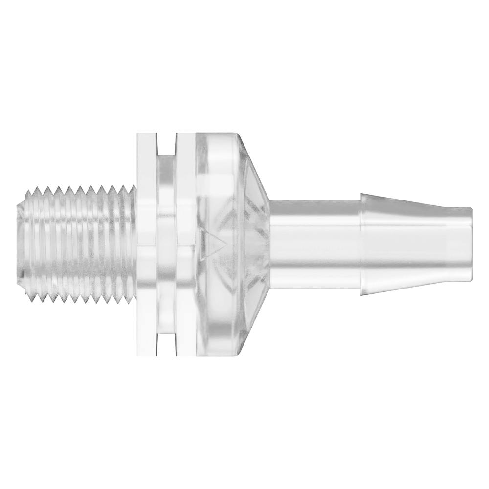 1/8"-27 MNPT x 1/4" Hose Barb Natural Polycarbonate Threaded Check Valve with Silicone Diaphragm