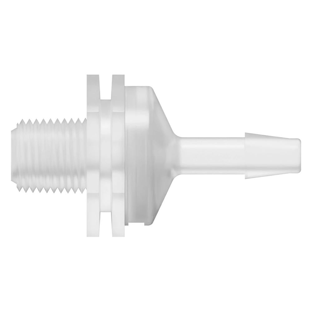 1/8"-27 MNPT x 3/16" Hose Barb Natural Polypropylene Threaded Check Valve with Silicone Diaphragm