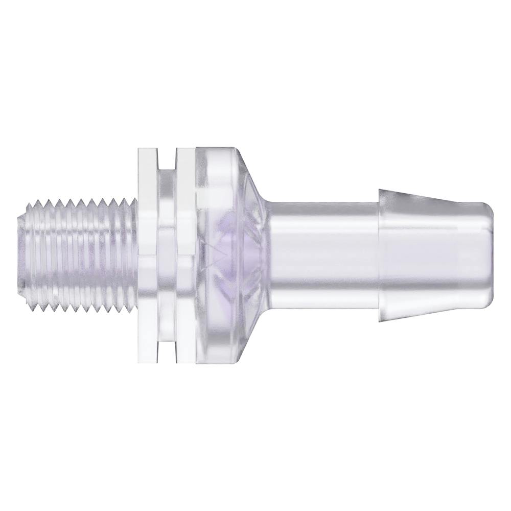 1/8"-27 MNPT x 3/8" Hose Barb Gamma Stable Natural Polycarbonate Threaded Check Valve with Silicone Diaphragm
