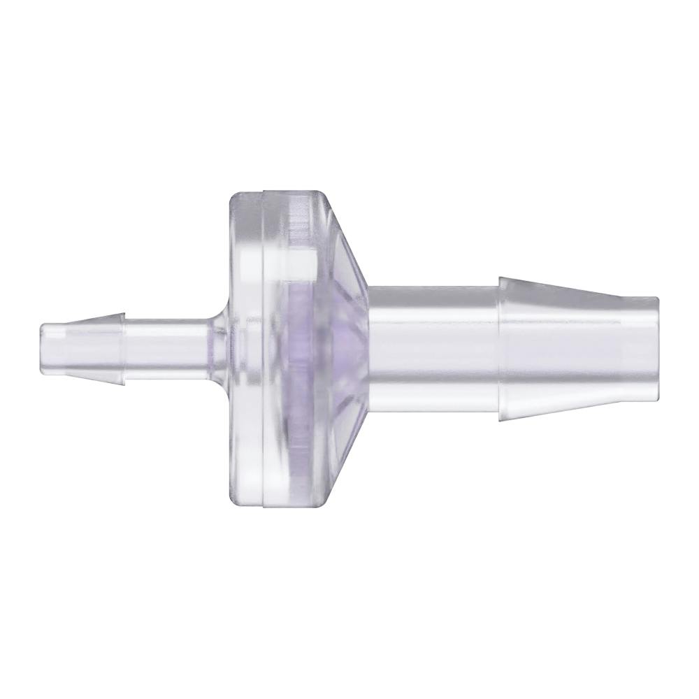 1/8" Hose Barb x 1/4" Hose Barb Gamma Stable Natural Polycarbonate Enlarging Check Valve with Silicone Diaphragm
