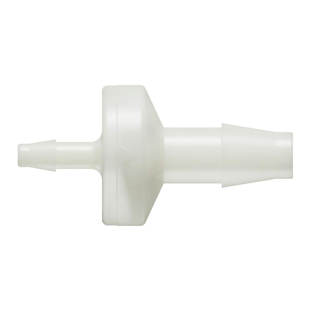 1/8" Hose Barb x 1/4" Hose Barb Natural Nylon Enlarging Check Valve with Neoprene Diaphragm