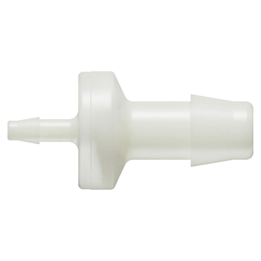 1/8" Hose Barb x 3/8" Hose Barb Natural Nylon Enlarging Check Valve with Silicone Diaphragm
