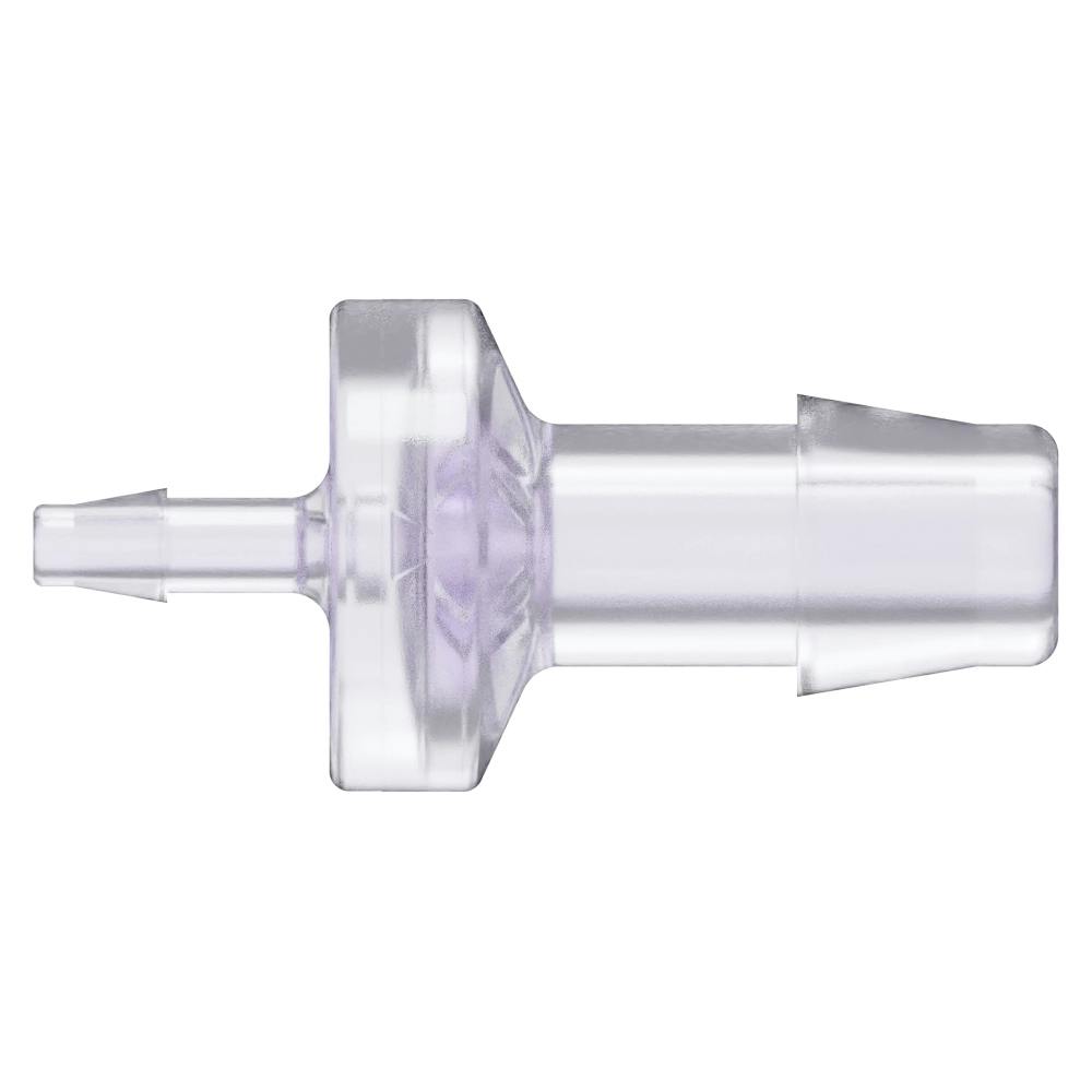 1/8" Hose Barb x 3/8" Hose Barb Gamma Stable Natural Polycarbonate Enlarging Check Valve with Silicone Diaphragm